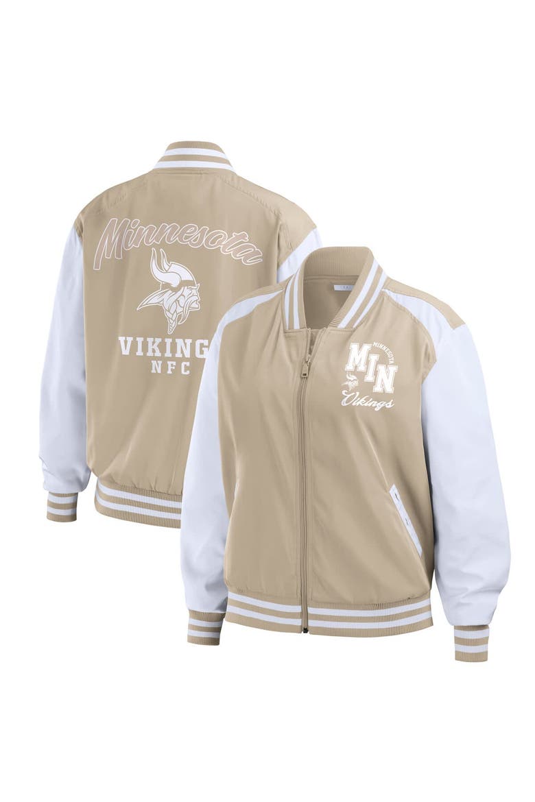 Women's WEAR by Erin Andrews Tan Minnesota Vikings Tonal Full-Zip Bomber Jacket, Main, color, Tan