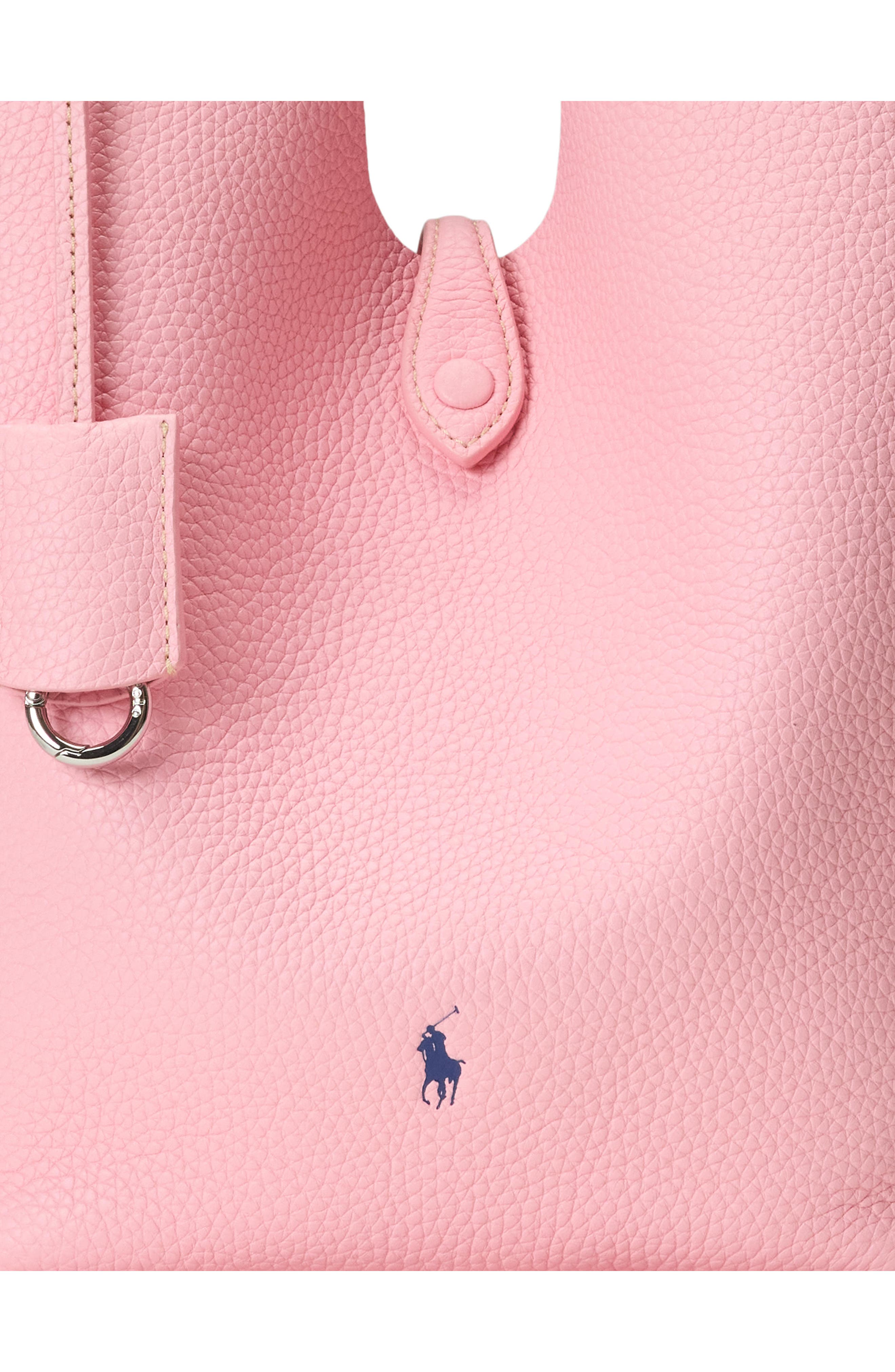 Polo Ralph Lauren Shiny Drum Pebbled Leather Tote, Alternate, color, Cotton Candy