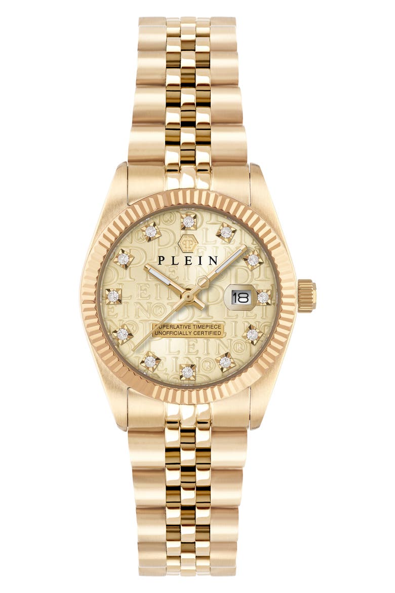 Date Superlative Crystal Bracelet Watch, 38mm, Main, color, IP YELLOW GOLD