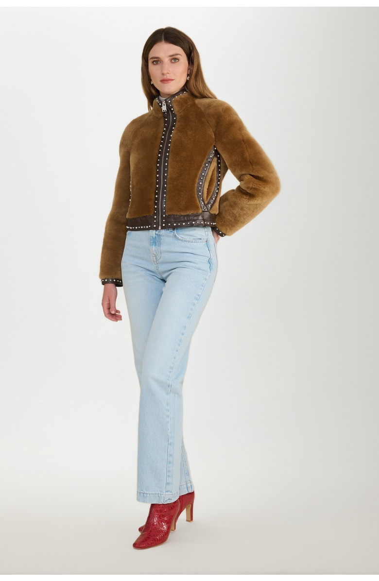 FURNIQ UK LLC Shearling Studded Jacket, Alternate, color, Brown