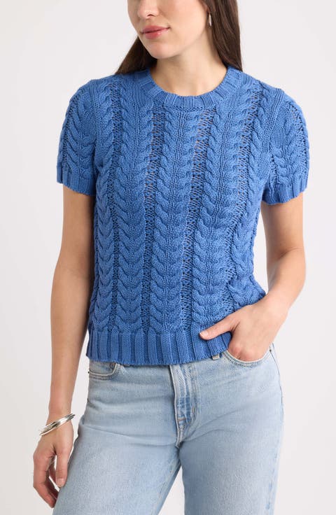 Cable Stitch Short Sleeve Cotton Sweater