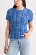 Caslon® Cable Stitch Short Sleeve Cotton Sweater