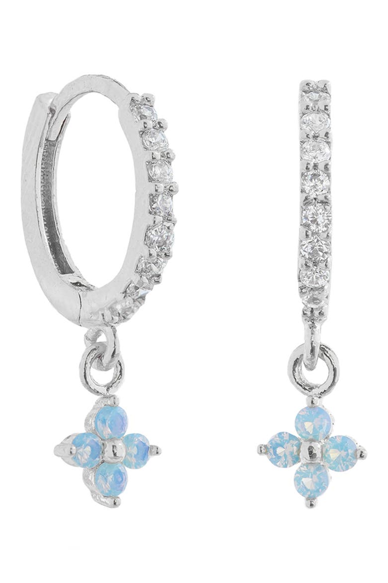 Blue Blossom Love Dangle Hoop Earrings, Main, color, SILVER