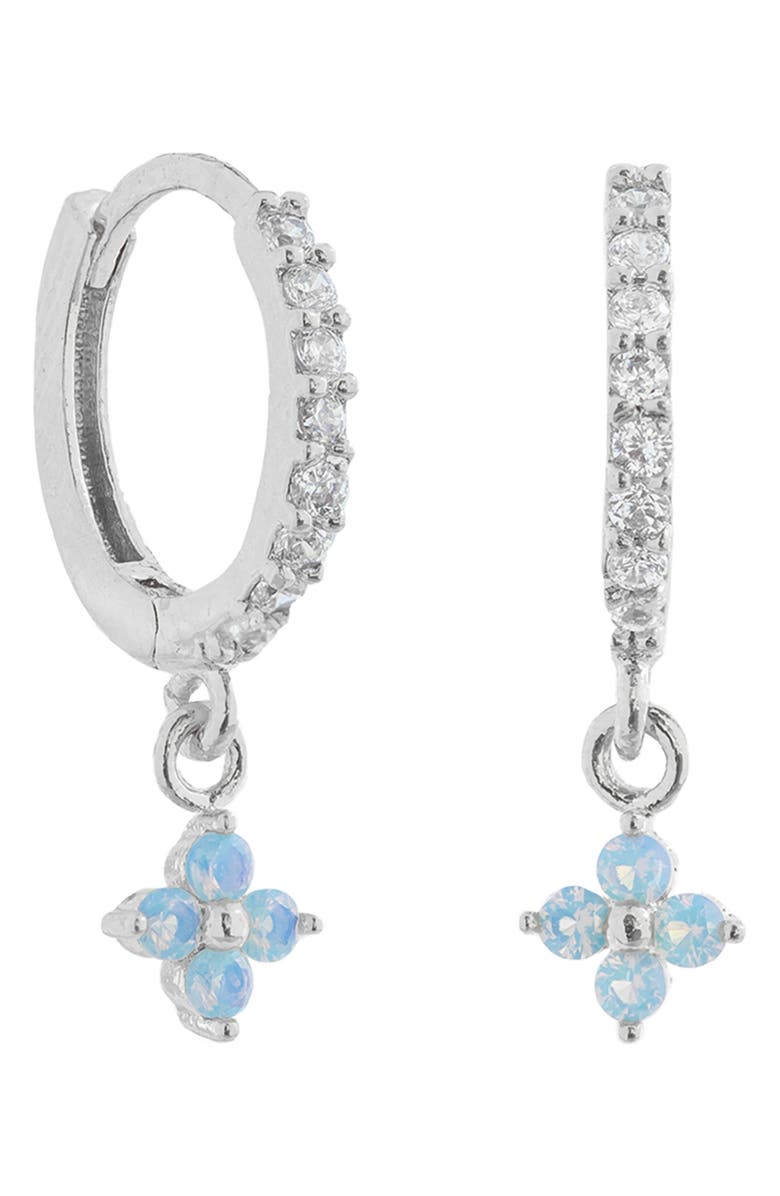 Girls Crew Blue Blossom Love Dangle Hoop Earrings, Main, color, 