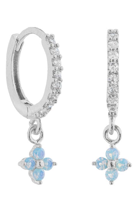 Blue Blossom Love Dangle Hoop Earrings