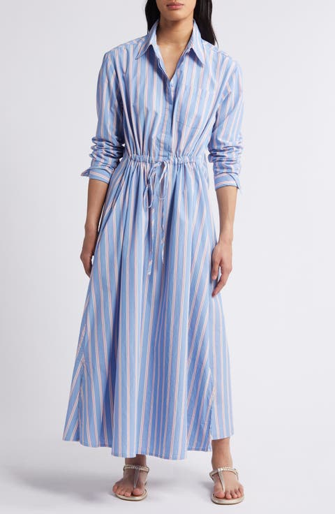 Stripe Long Sleeve Cotton Shirtdress
