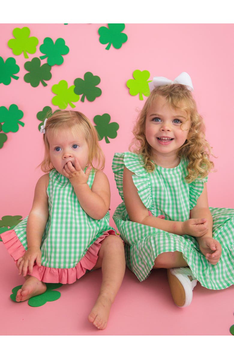 RuffleButts Sleeveless Pinafore Bow Dress, Alternate, color, Classic Spring Bud Gingham