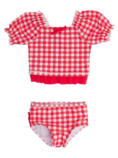 UPF50+ Puff Sleeve Ruffle Tankini 2-Piece Swimsuit