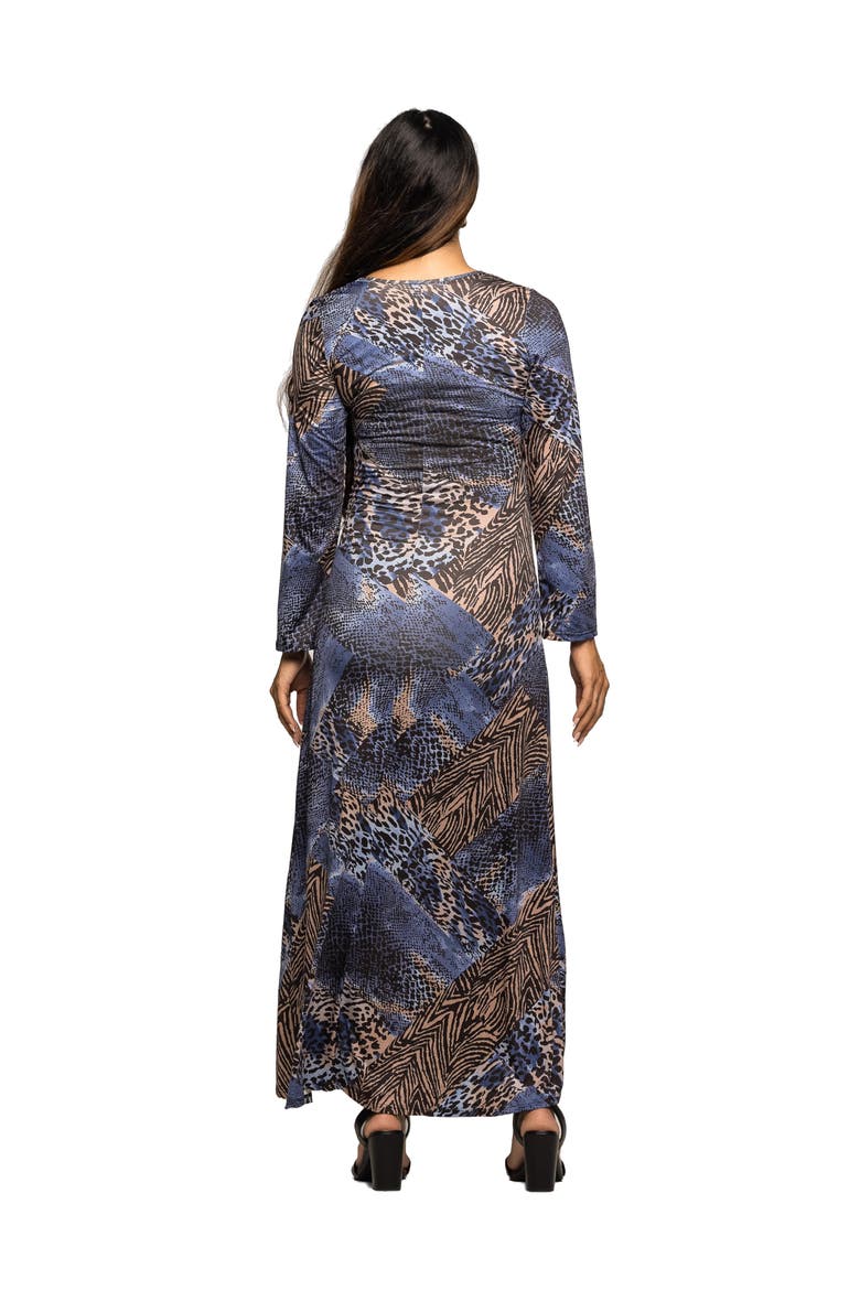 Animal Print Long Sleeve Scoop Neck Maxi Dress, Alternate, color, Blue Multi