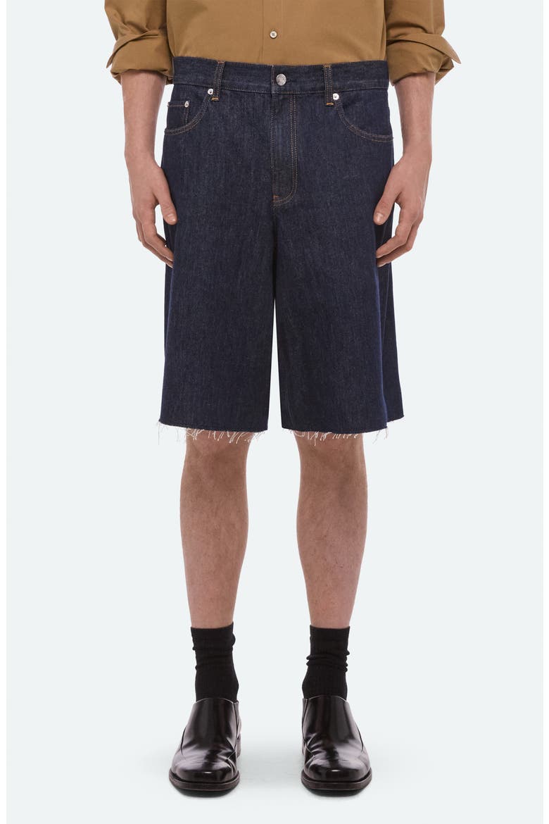 Oversize Raw Hem Denim Shorts, Main, color, RINSED INDIGO