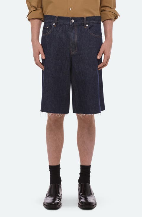Oversize Raw Hem Denim Shorts (Rinsed Indigo)