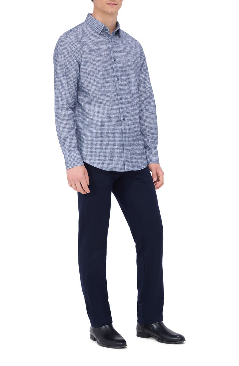 Bugatchi Karl Shaped Fit Plaid Cotton Button-Up Shirt, Alternate, color, Dusty Blue