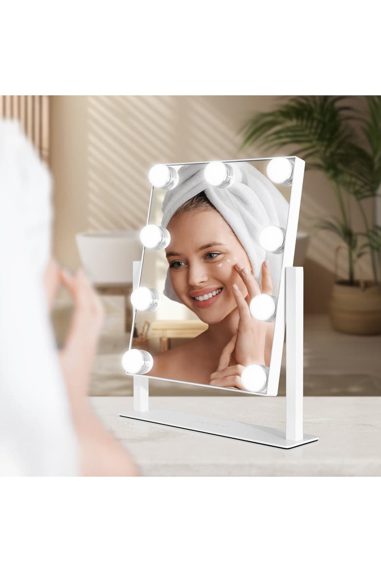 Small Vertical Hollywood Makeup Mirror with Lights, Alternate, color, Chocolate