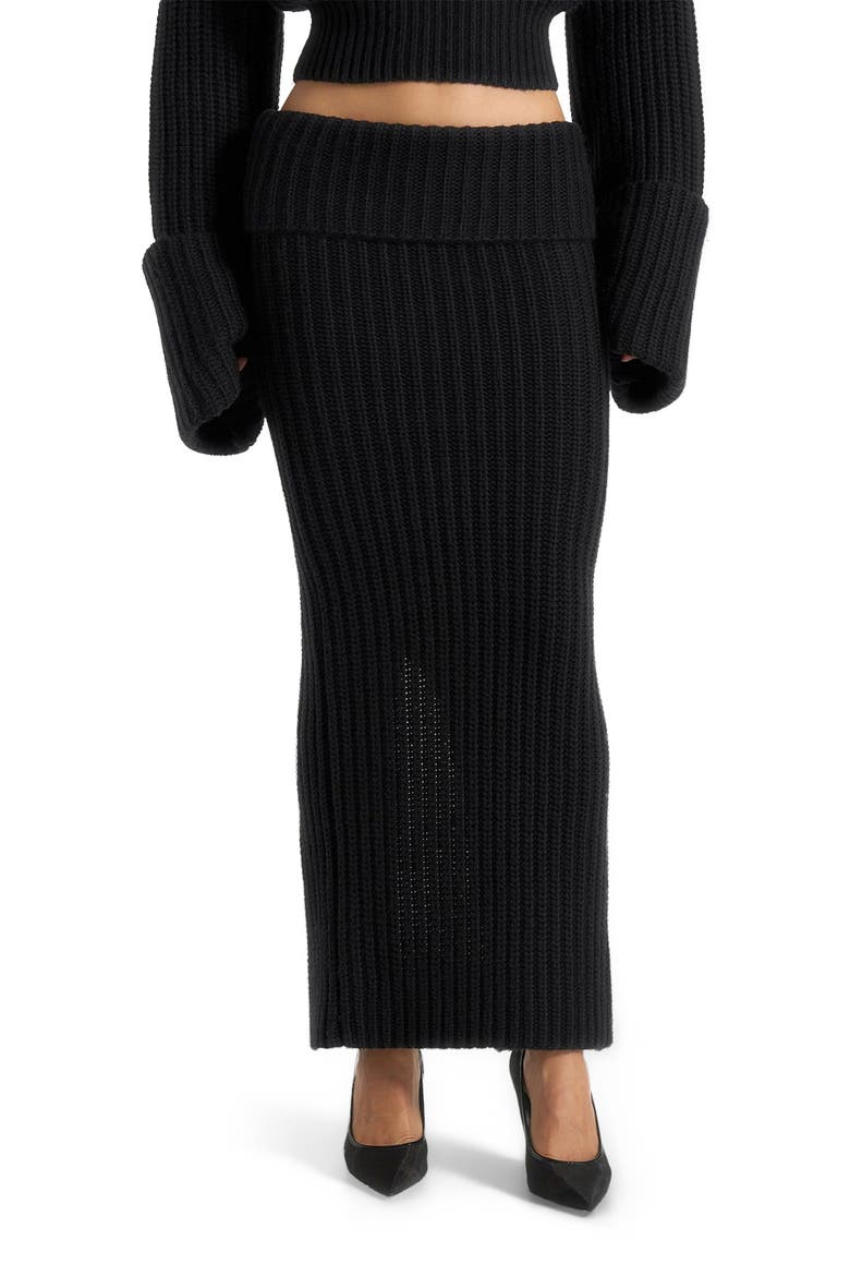 Lyra Knit Maxi Skirt with Foldover, Alternate, color, Black