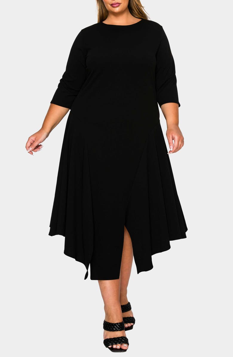 L I V D Vida Asymmetric Split Hem Crepe Maxi Dress, Main, color, Black