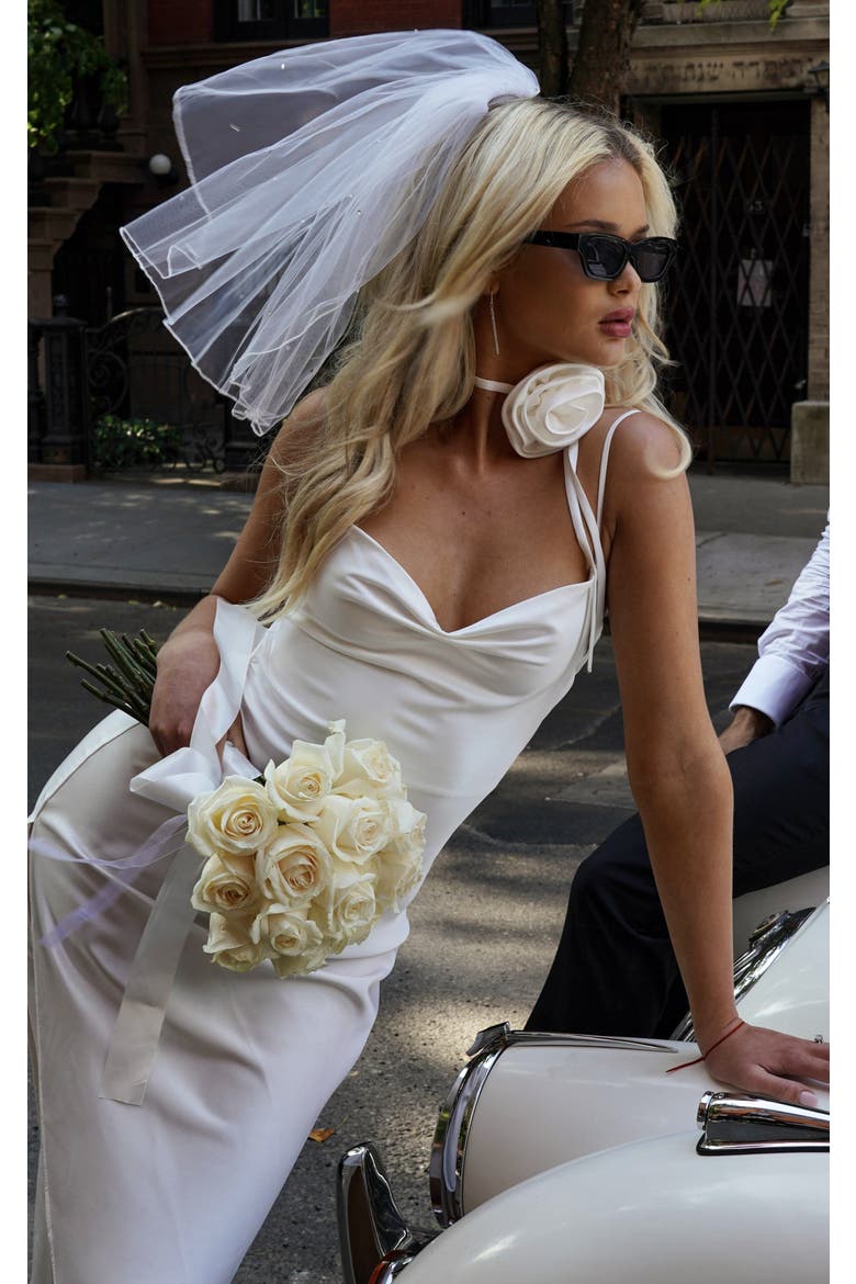 Sparkling Short Wedding Veil, Alternate, color, White