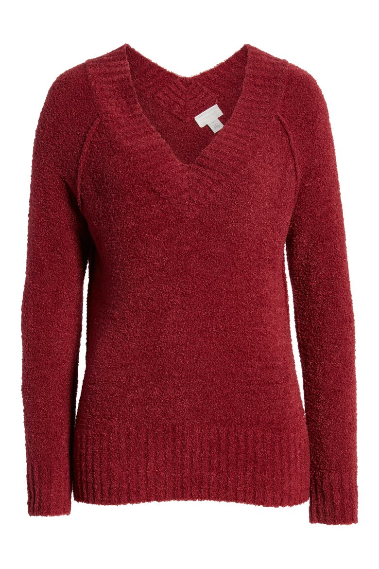 Plushy Double V-Neck Pullover, Alternate, color, RED CORDOVAN