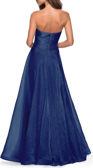 Strapless Chiffon Dress with Criss Cross Bodice Detail