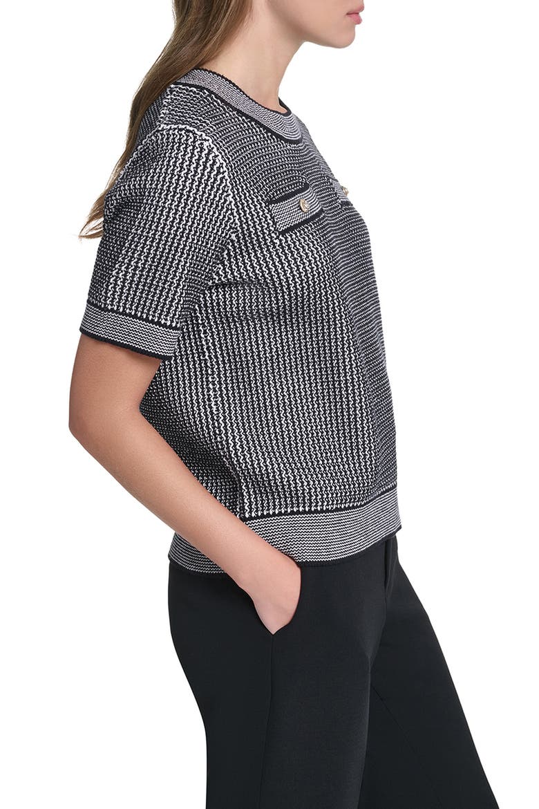 Short Sleeve Sweater, Alternate, color, BLACK/ SOFT WHITE