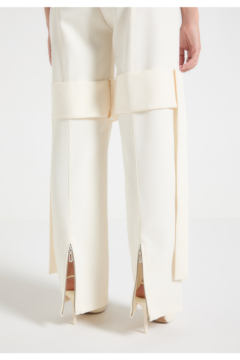 Isabelle Belted Strap Detail Trousers, Alternate, color, Off White