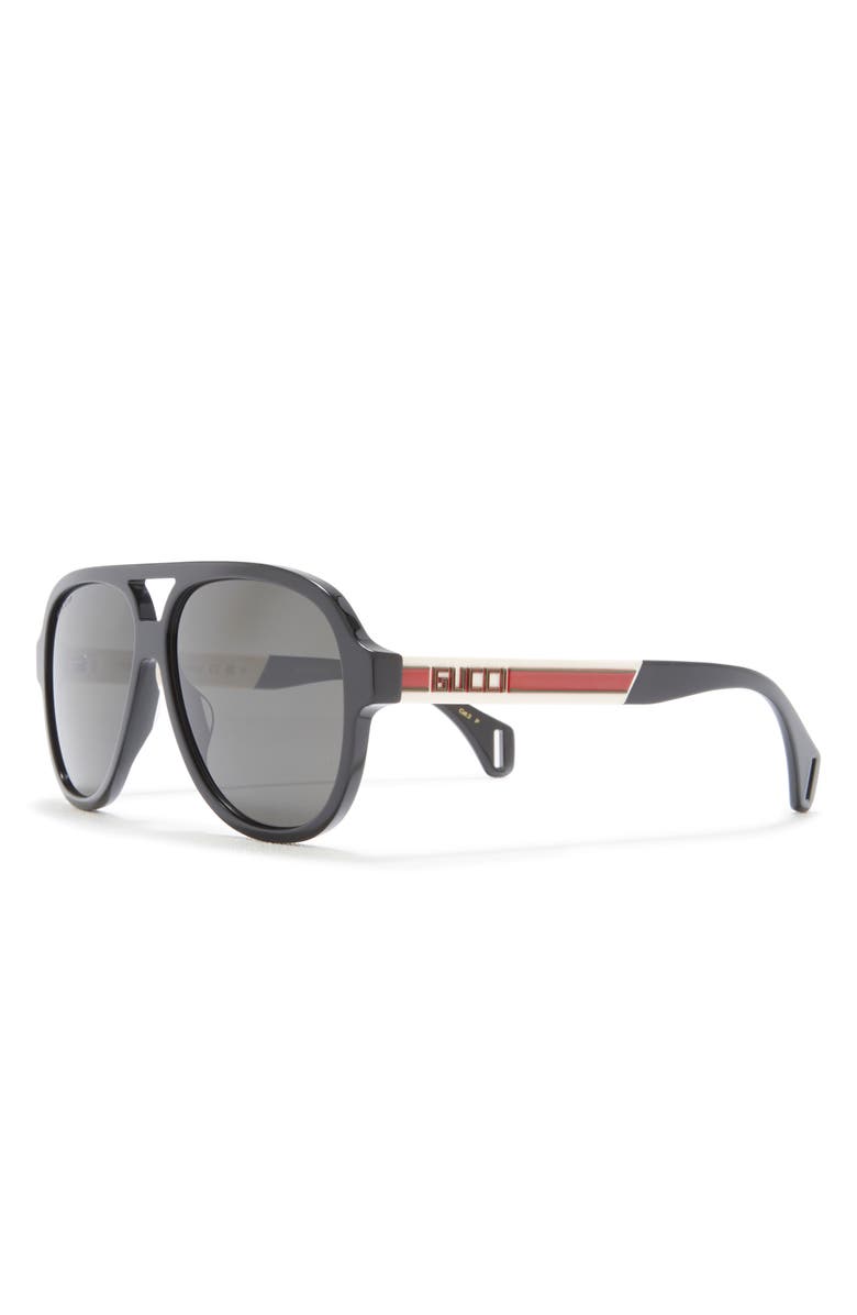 Gucci 58mm Aviator Sunglasses, Alternate, color, Black White Grey