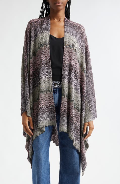 MISSONI Italian Wrap Poncho Chunky Knit Grey Cream hotsell O/S