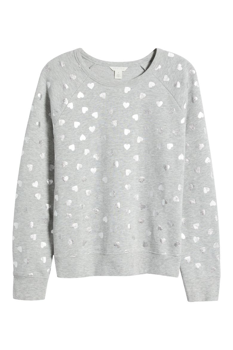 Heart Foil Print Graphic Sweatshirt, Alternate, color, GREY HEATHER HEARTS