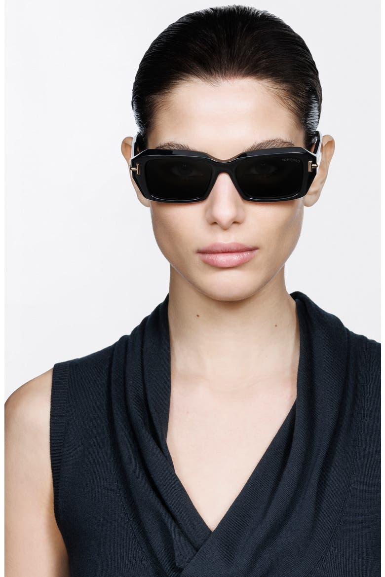 53mm Rectangular Sunglasses, Alternate, color, SHINY BLACK GOLD / SMOKE