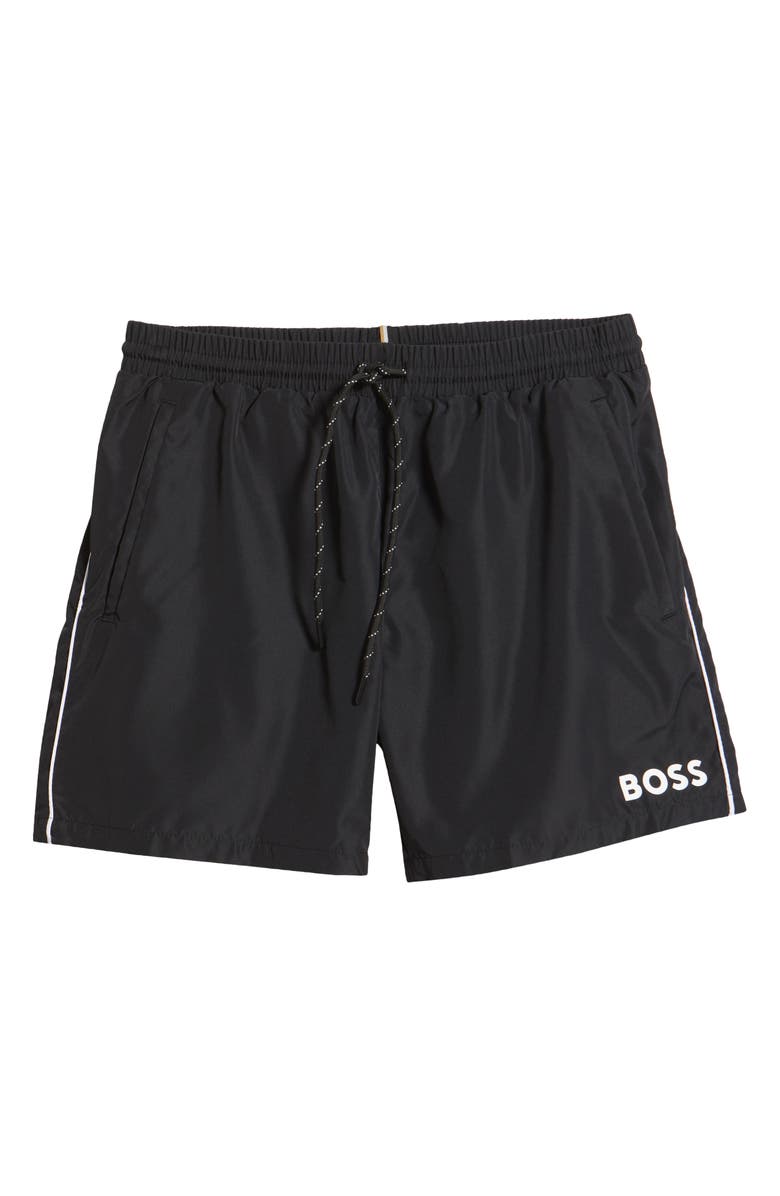 BOSS Starfish Logo Graphic Swim Trunks, Alternate, color, Black