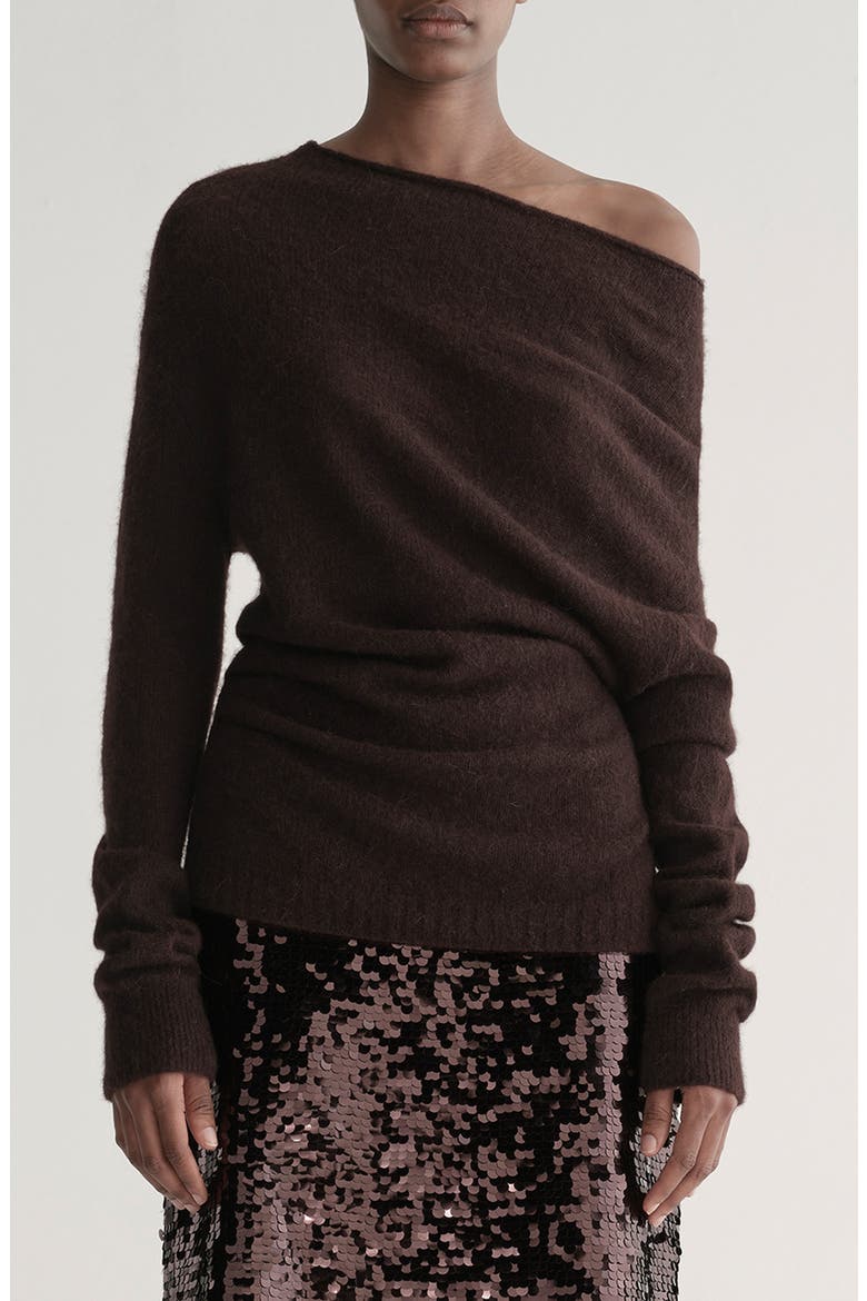 Freya One-Shoulder Alpaca-Blend Sweater, Main, color, DARK UMBER