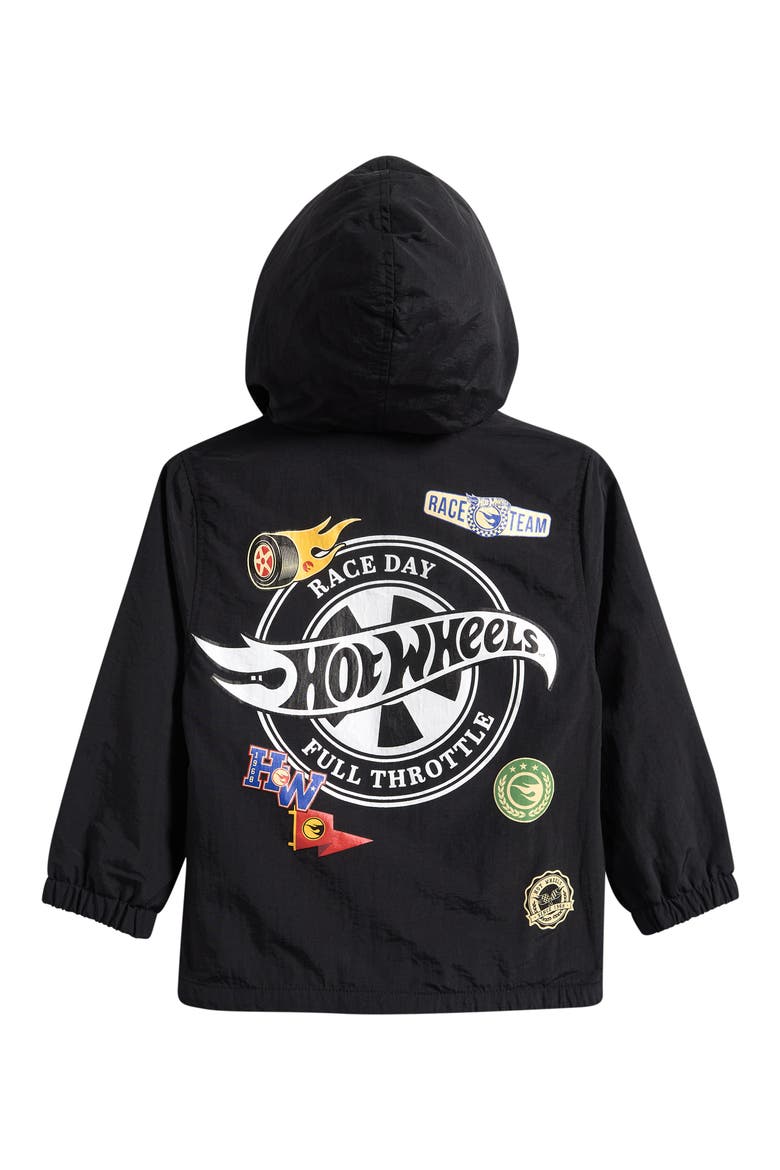 Kids' Hot Wheels® Hooded Full Zip Nylon Jacket, Alternate, color, BLACK