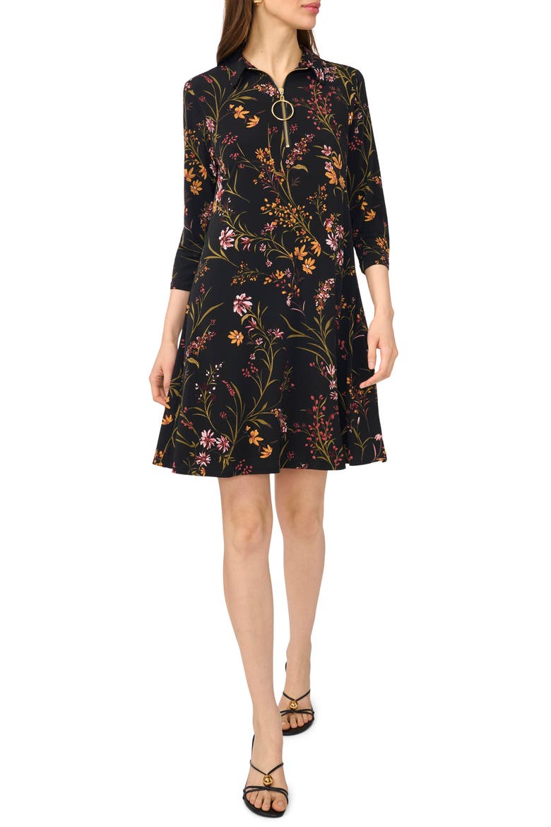 Quarter Zip A-Line Dress, Main, color, RICH BLACK