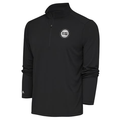 Men's Antigua Charcoal Detroit Pistons Metallic Logo Tribute Quarter-Zip Pullover