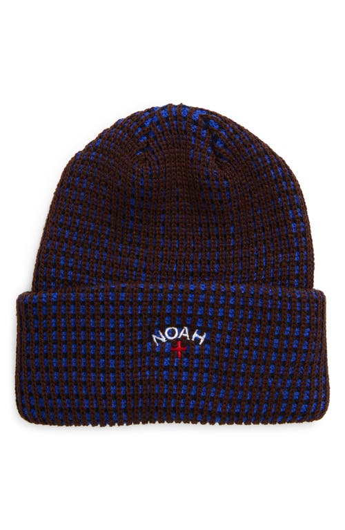 Noah Core Logo Tricolor Waffle Knit Beanie in Heather Grey/Royal/Navy 