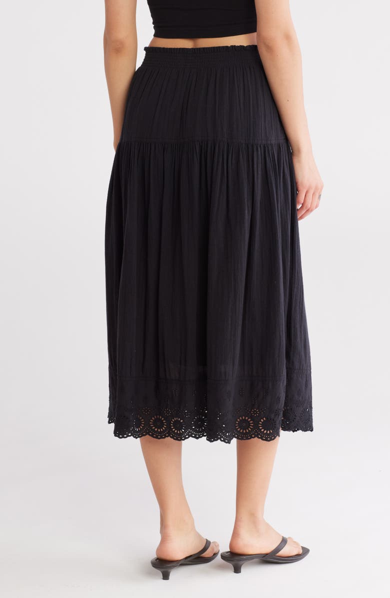 Melrose and Market Smocked Waist Eyelet Lace Hem Skirt, Alternate, color, Black