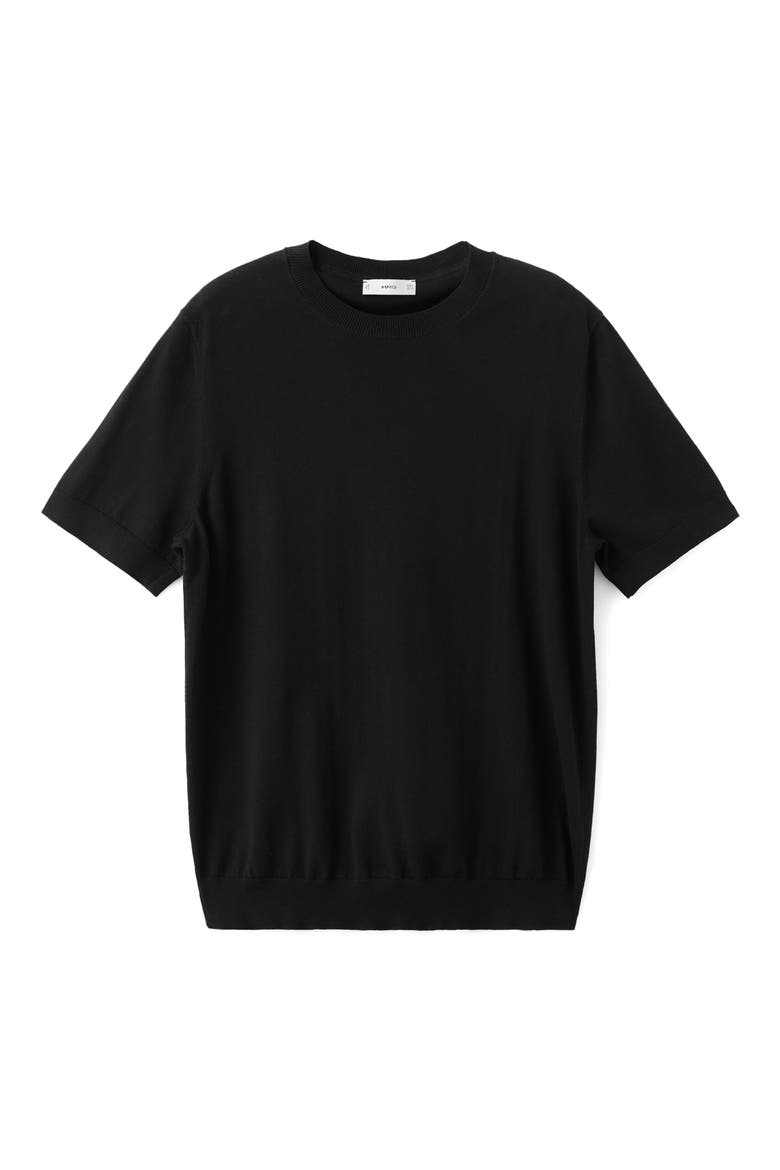 Short Sleeve Cotton Crewneck Sweater, Alternate, color, BLACK