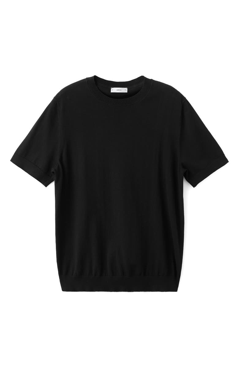 MANGO Short Sleeve Cotton Crewneck Sweater, Alternate, color, Black