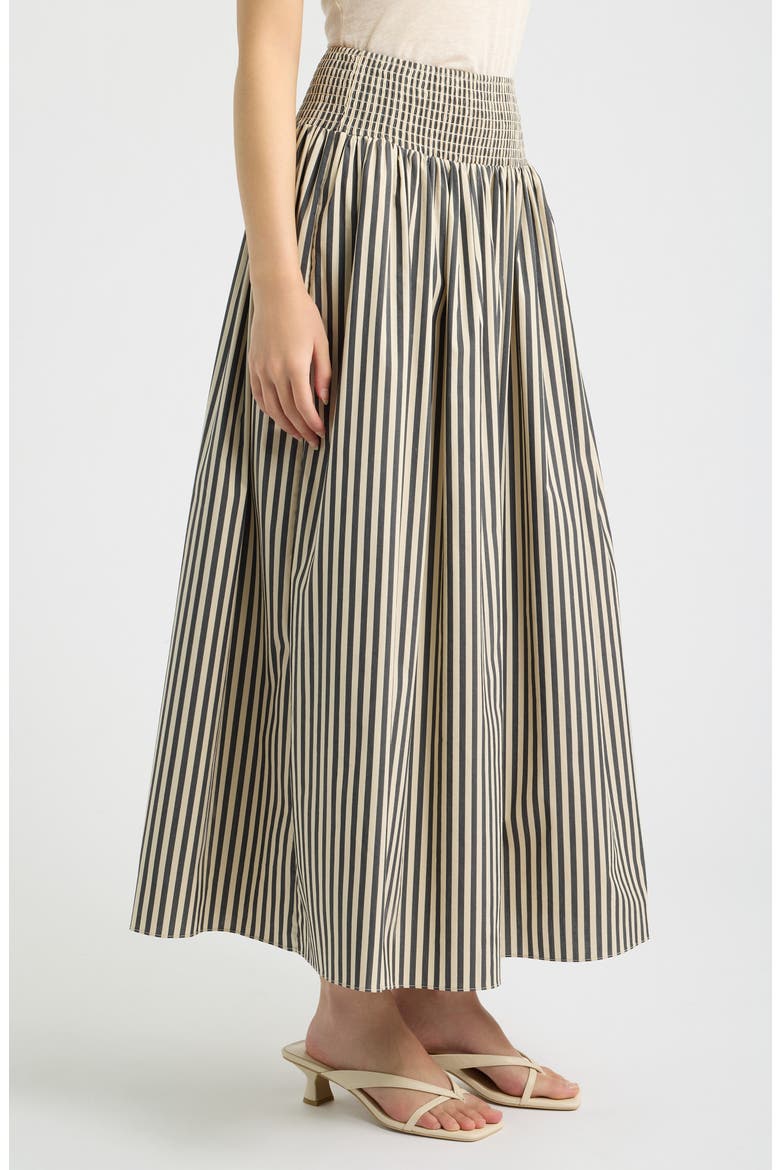 The Noreen Stripe Smocked Maxi Skirt, Alternate, color, NOIR KHAKI