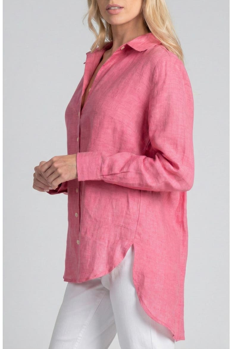 Pleated Back Linen Button-Up Tunic, Alternate, color, MAGENTA