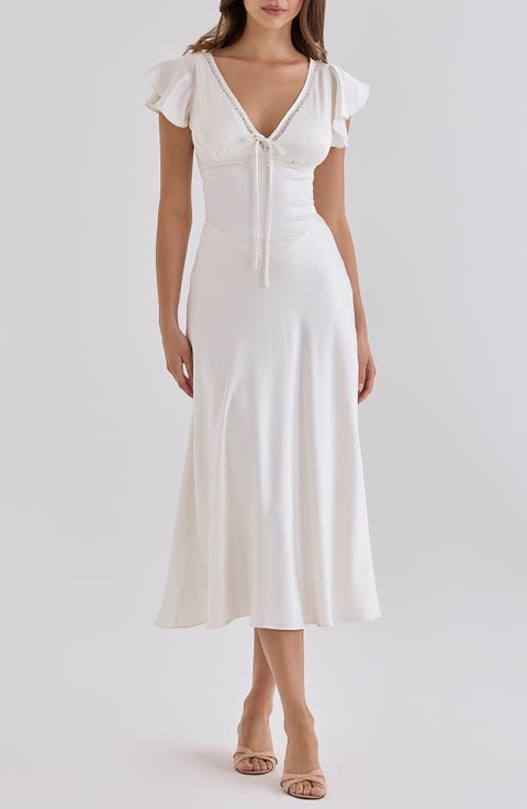 Ravella Silk V-Neck Midi Dress