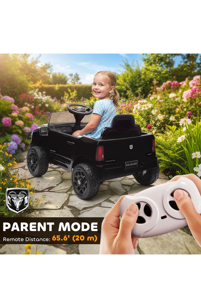 Qaba 12V Kids Ride on Car Licensed Dodge RAM 3500 Ride on Toys for Toddlers with Dual Motors Remote Control Suspension Bluetooth and Lights, Alternate, color, Black