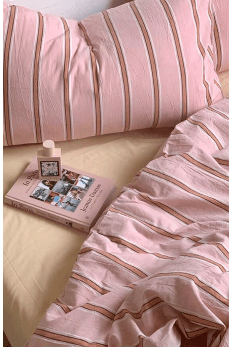 Minimal Stripe Cotton Bedding Set, Alternate, color, Soft Pink Stripe, Flat