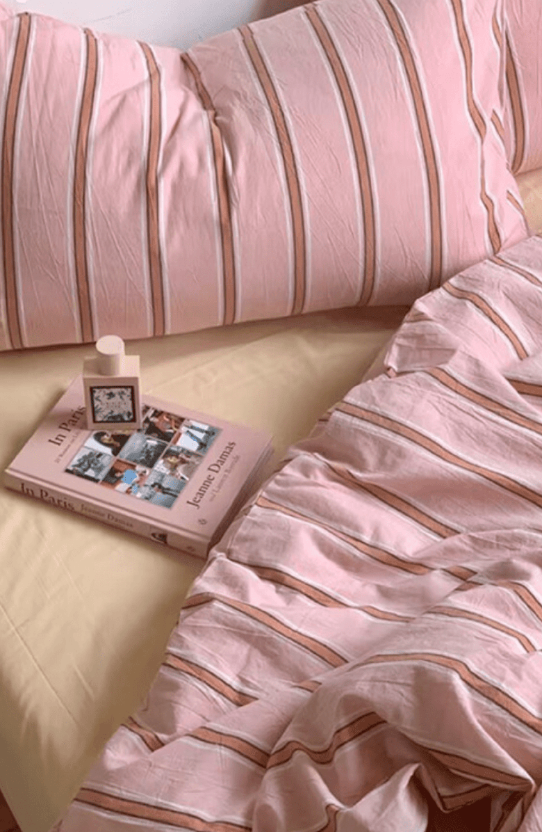 Ever Lasting Minimal Stripe Bedding Set, Alternate, color, Soft Pink Stripe, Flat