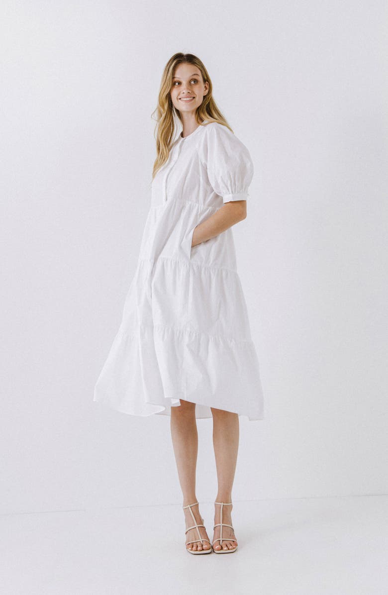 English Factory Puff Sleeve Dress, Alternate, color, White