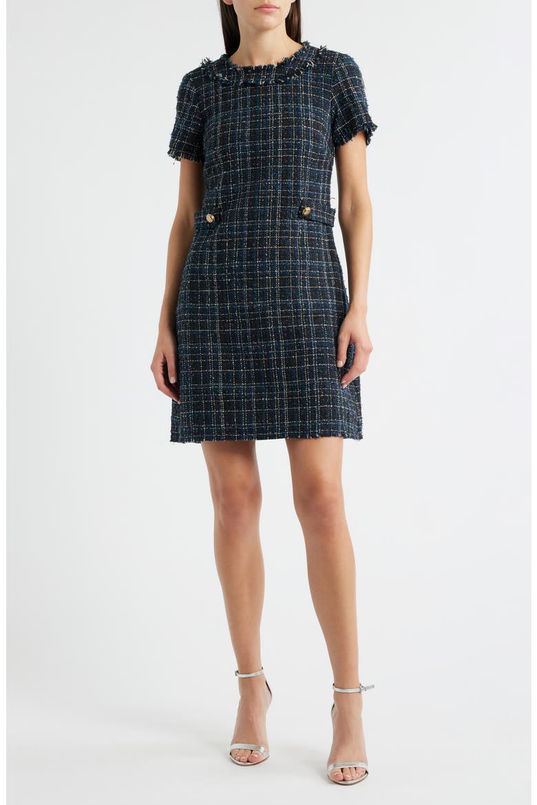 Tweed A-Line Dress, Main, color, NAVY BLACK