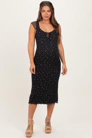 PinkBlush Floral Mesh Front Tie Cutout Midi Dress
