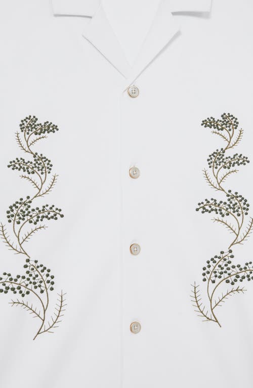 Reiss Goya Short Sleeve Floral Embroidered Cuban Shirt In White