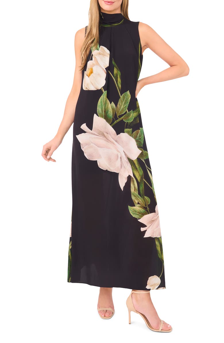 Ted Baker Mock Neck Sleeveless Maxi Dress, Main, color, Rich Black