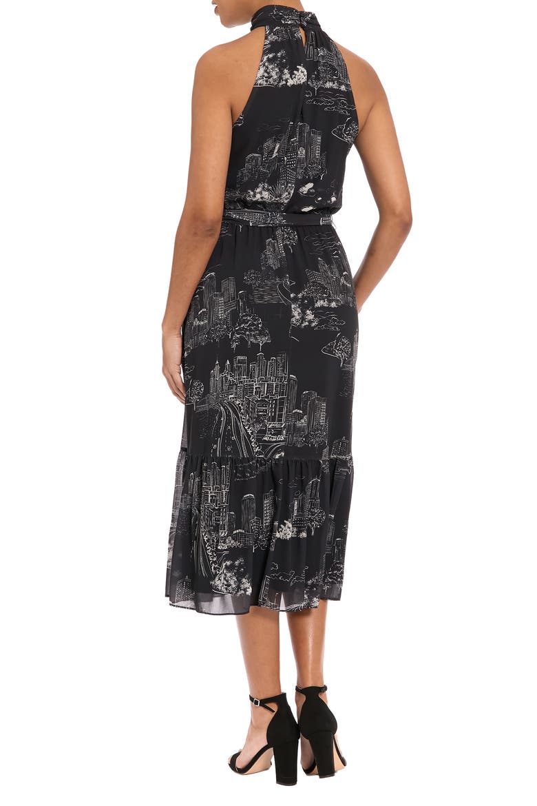 Tie Waist Halter Dress, Alternate, color, BLACK/ LIGHT CREAM