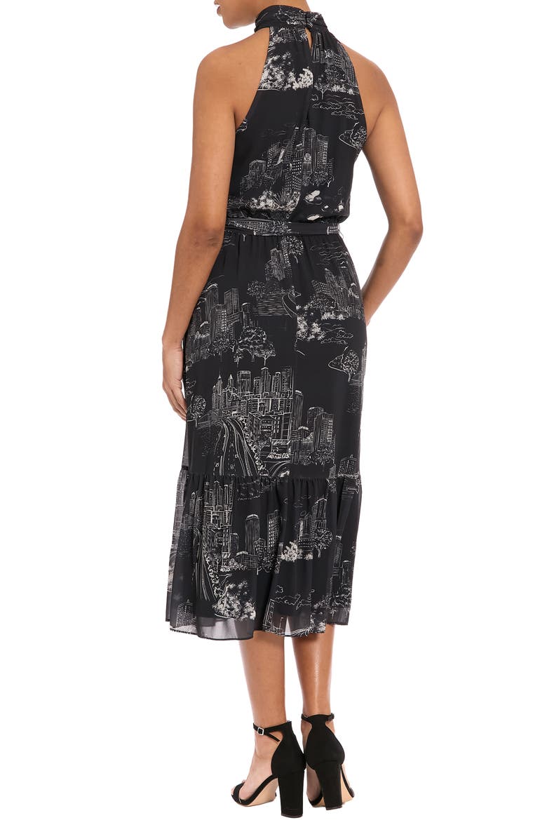 London Times Tie Waist Halter Dress, Alternate, color, Black/ Light Cream